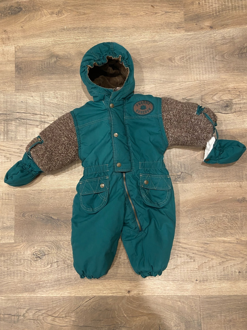 VTG 18M Infant Snow Suit Sesame Street Corduroy Cotton Winter Button Zip Mittens